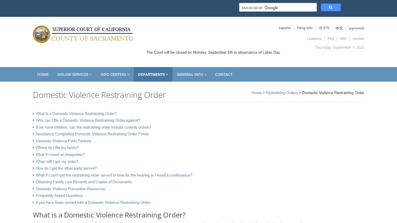 Domestic Violence Restraining Order - California